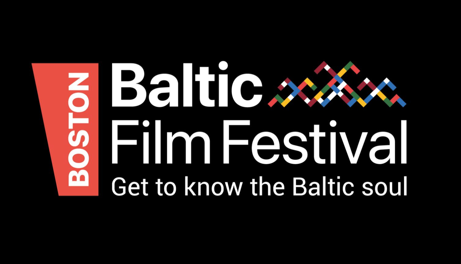 Bostonas Baltijas filmu festivāls - festivāla logo ar tekstu "Boston Baltic film festival" uz melna fona