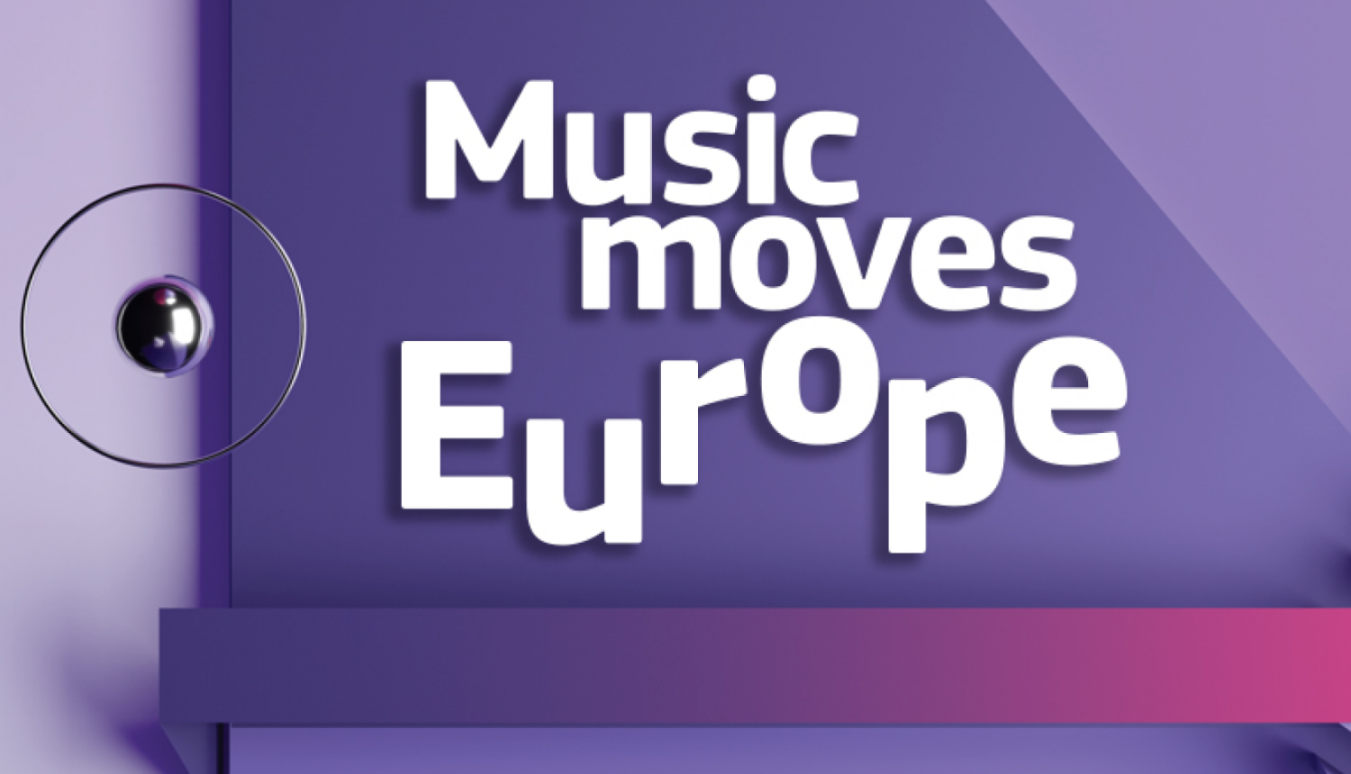 Vizuālais materiāls violetā krāsā, kur ir uzrakstīts "music moves europe" 